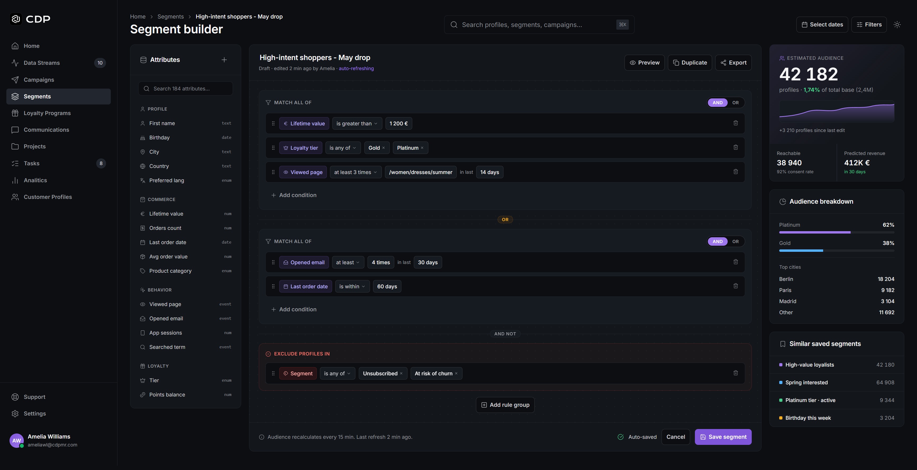 CDP Segmentation Builder, тёмная тема